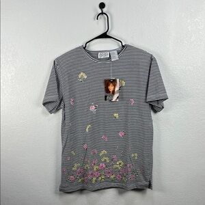 Vintage 90’s Jaclyn Smith Sport Navy Blue White Striped Top K Mart Casual Sz M